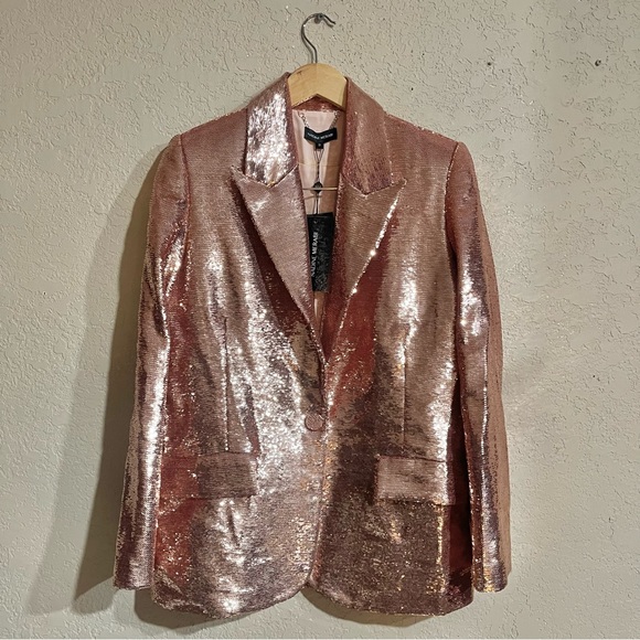 Nadine Merabi | NWT! Karla Rose Gold Sequin Blazer Size: Medium - Picture 2 of 5